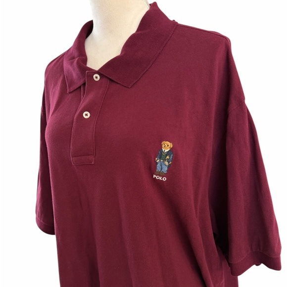 Polo by Ralph Lauren Men's Burgundy short sleeve Polo bear logo Shirt - Picture 8 of 11
